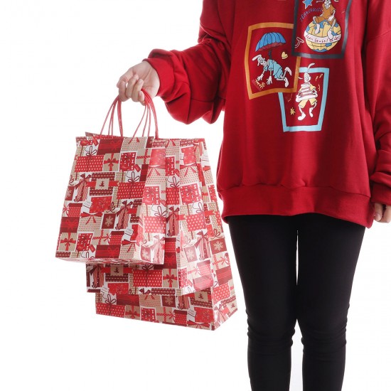 12pcs/lot Christmas Kraft Paper Bag Santa Gift Bag Candy Bag Christmas Party Sup