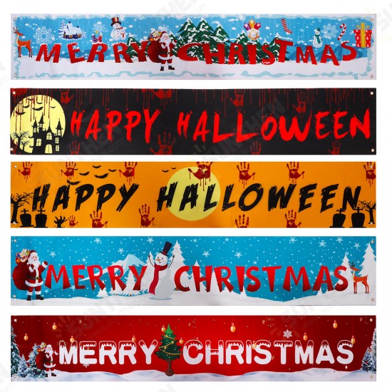 200*36cm Christmas Banner Decoration Polyester Cloth Christmas Halloween Ornaments for Outside Happy New Year