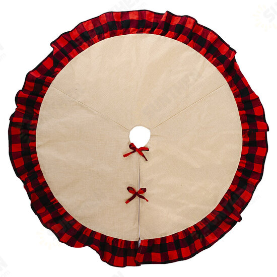 2020 Christmas Linen Lattice Tree Skirt Round Carpet Christmas Decorations for Home Floor Mat New Year Xmas Tree Skirts