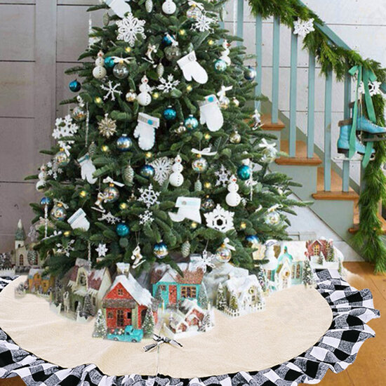 2020 Christmas Linen Lattice Tree Skirt Round Carpet Christmas Decorations for Home Floor Mat New Year Xmas Tree Skirts