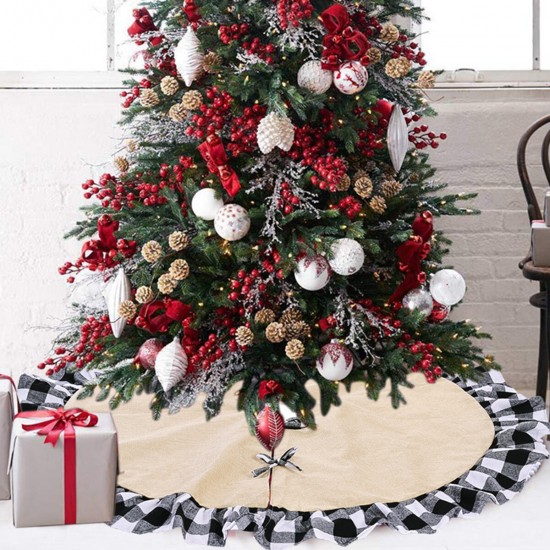 2020 Christmas Linen Lattice Tree Skirt Round Carpet Christmas Decorations for Home Floor Mat New Year Xmas Tree Skirts