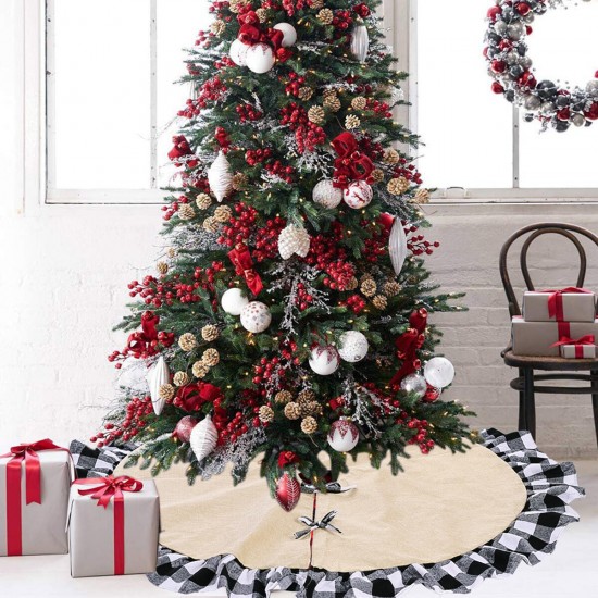 2020 Christmas Linen Lattice Tree Skirt Round Carpet Christmas Decorations for Home Floor Mat New Year Xmas Tree Skirts