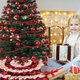 2020 Christmas Tree Skirts Red Cake Plaid Lace Carpet Round Linen Apron New Year Blanket Home Parties Decoration