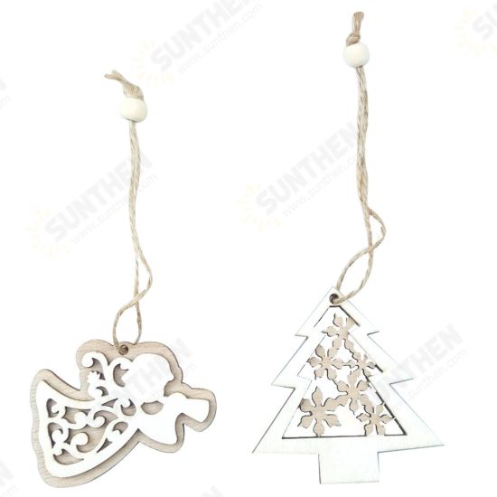 2Pcs Natural Wood Christmas Tree Pendants Hanging Ornaments Crafts Gifts Xmas New Year Party Decor Home Decoration