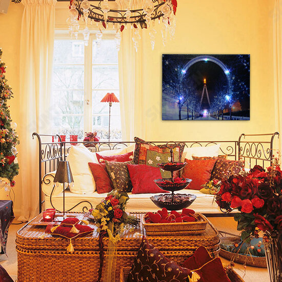 40 x 30cm Operated LED Christmas Snowy Street Ferris Wheel Canvas Print Wall Paper Art