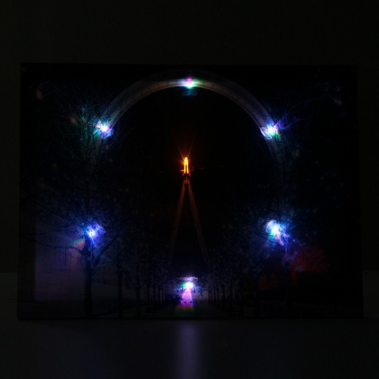 40 x 30cm Operated LED Christmas Snowy Street Ferris Wheel Canvas Print Wall Paper Art