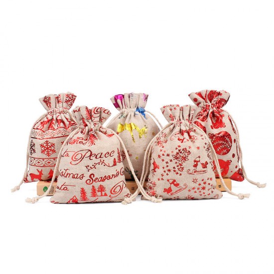 50Pcs Mini Cotton Burlap Linen Christmas Cotton Drawstring Bag Jewelry Gift Storage Bags