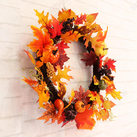 60cm Christmas Maple Leaves Grape Berry Wreath Garland Door Hanging Crafts Decorations