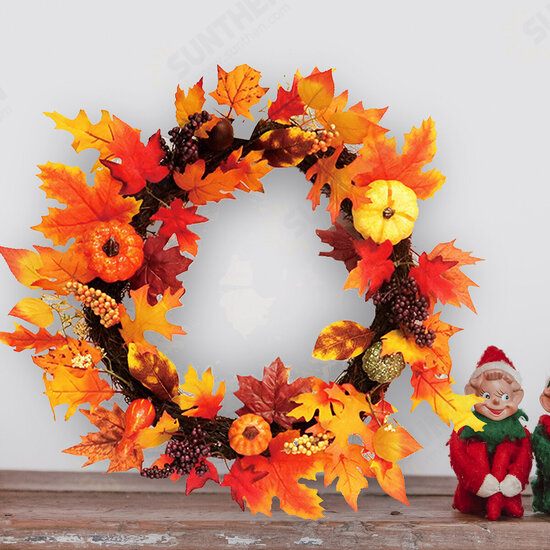 60cm Christmas Maple Leaves Grape Berry Wreath Garland Door Hanging Crafts Decorations