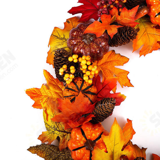 60cm Christmas Maple Leaves Pumpkin Berry Wreath Garland Door Hanging Craft Decorations