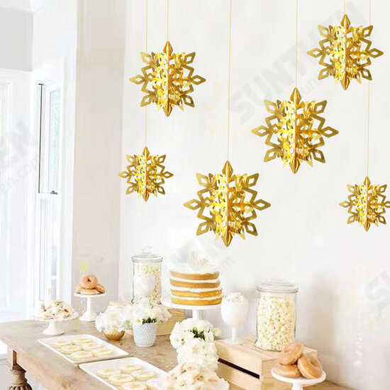 6pcs Christmas Party Hanging Decoration Baubles Xmas Snowflakes Home Bar Decor