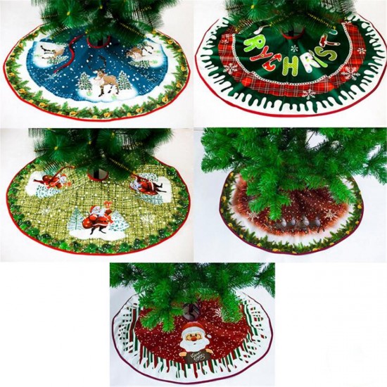 90cm Christmas Santa Tree Skirts Ornament Dress Mat Border Party Decorations