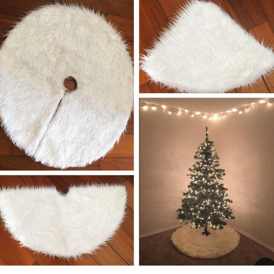 90cm Snow Plush Christmas Tree Skirt Base Floor Mat Cover Christmas Party Decorations