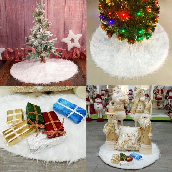 90cm Snow Plush Christmas Tree Skirt Base Floor Mat Cover Christmas Party Decorations