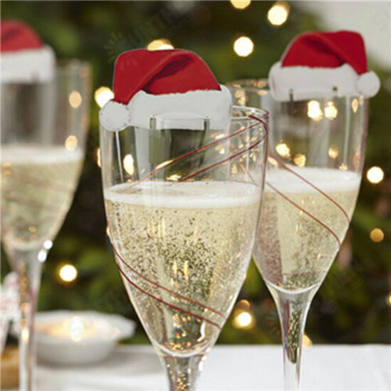 Christmas 10 pcs Table Place Cards Champagne Wine Glass Caps Christmas Holiday Party Decorations