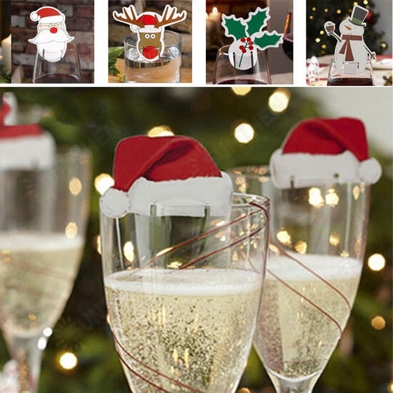 Christmas 10 pcs Table Place Cards Champagne Wine Glass Caps Christmas Holiday Party Decorations