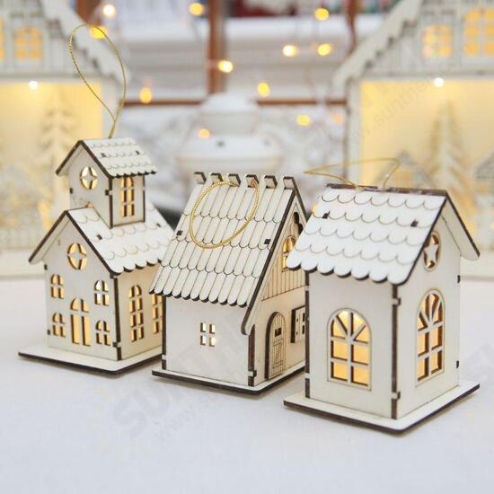 Christmas 2017 LED Night Light Wooden Luminous Cabin Lamp Christmas Tree Ornaments Gifts