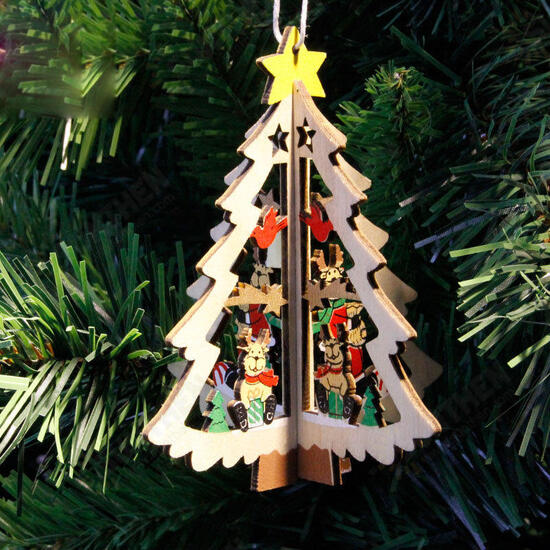 Christmas 3D Wooden Pendant Star Bell Tree Hang Ornaments Home Party Decorations Kids Gifts