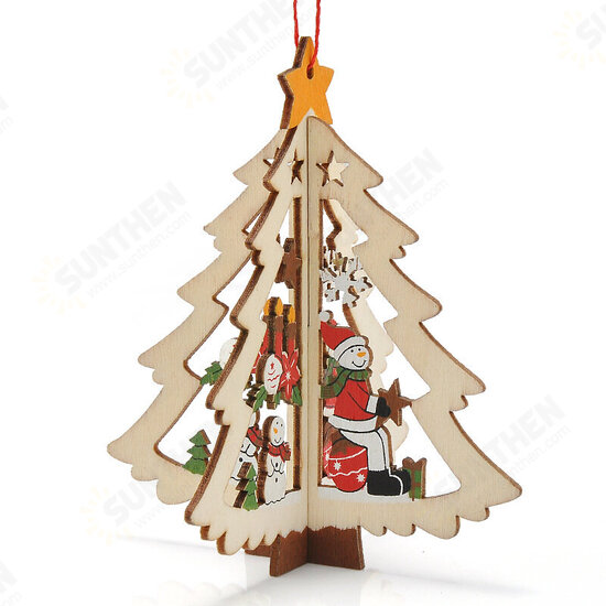 Christmas 3D Wooden Pendant Star Bell Tree Hang Ornaments Home Party Decorations Kids Gifts