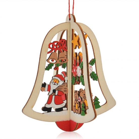 Christmas 3D Wooden Pendant Star Bell Tree Hang Ornaments Home Party Decorations Kids Gifts