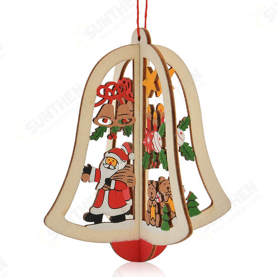 Christmas 3D Wooden Pendant Star Bell Tree Hang Ornaments Home Party Decorations Kids Gifts