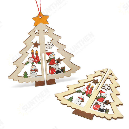 Christmas 3D Wooden Pendant Star Bell Tree Hang Ornaments Home Party Decorations Kids Gifts