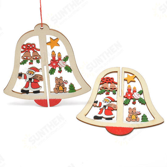 Christmas 3D Wooden Pendant Star Bell Tree Hang Ornaments Home Party Decorations Kids Gifts