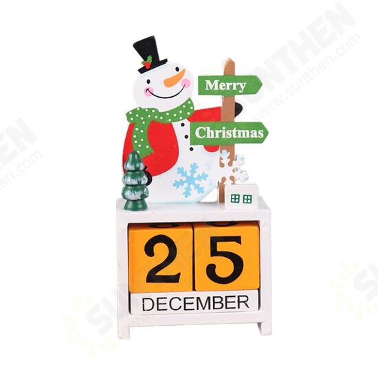 Christmas Advent Countdown Calendar Wooden Santa Claus Snowman Reindeer Pattern With Painted Blocks Holiday Home Decorations