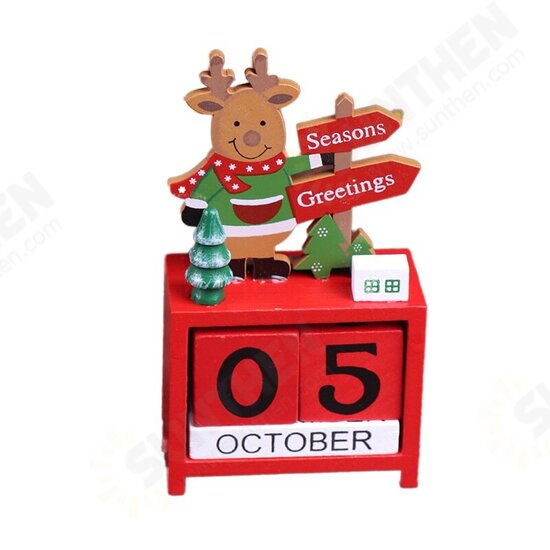 Christmas Advent Countdown Calendar Wooden Santa Claus Snowman Reindeer Pattern With Painted Blocks Holiday Home Decorations