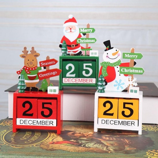 Christmas Advent Countdown Calendar Wooden Santa Claus Snowman Reindeer Pattern With Painted Blocks Holiday Home Decorations