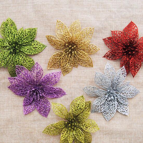 Christmas Decoration Flower Glitter Leaves Party Deocration