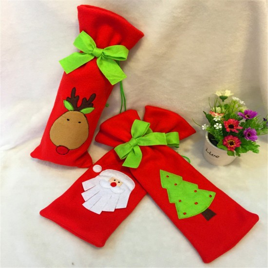 Christmas Decoration Red Santa Tree Elk Wine Bottle Cover Bags Dinner Party Gift