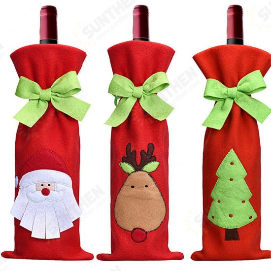 Christmas Decoration Red Santa Tree Elk Wine Bottle Cover Bags Dinner Party Gift