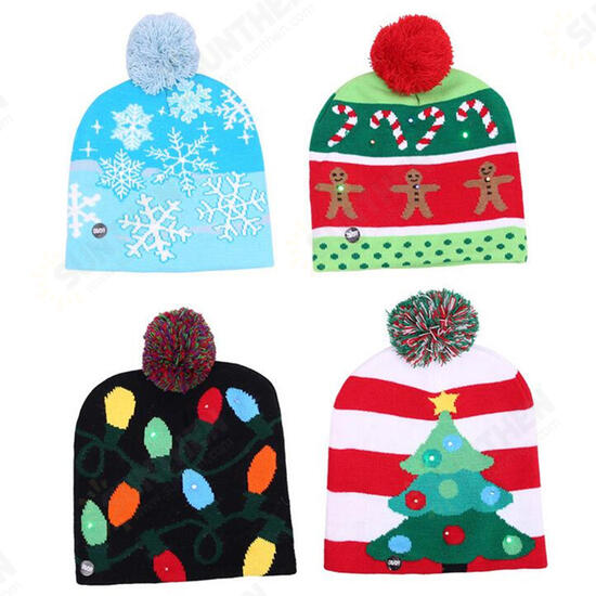 Christmas LED Light Winter Warm Beanie Cap Santa Claus Snowflake Knitted Hat