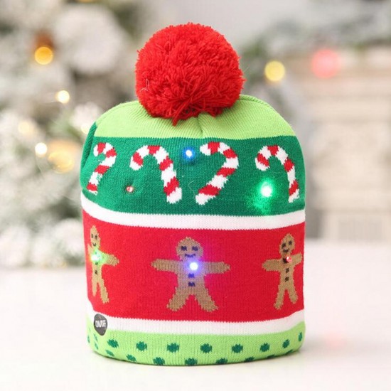 Christmas LED Light Winter Warm Beanie Cap Santa Claus Snowflake Knitted Hat