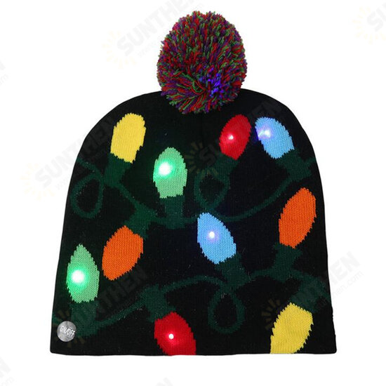 Christmas LED Light Winter Warm Beanie Cap Santa Claus Snowflake Knitted Hat