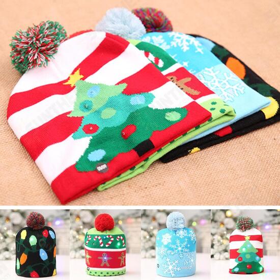 Christmas LED Light Winter Warm Beanie Cap Santa Claus Snowflake Knitted Hat