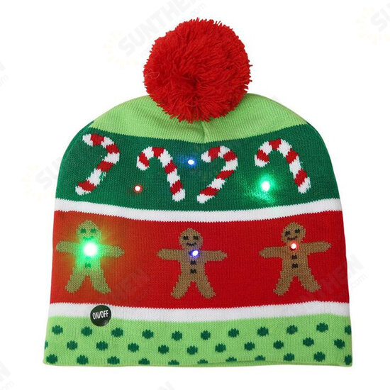 Christmas LED Light Winter Warm Beanie Cap Santa Claus Snowflake Knitted Hat