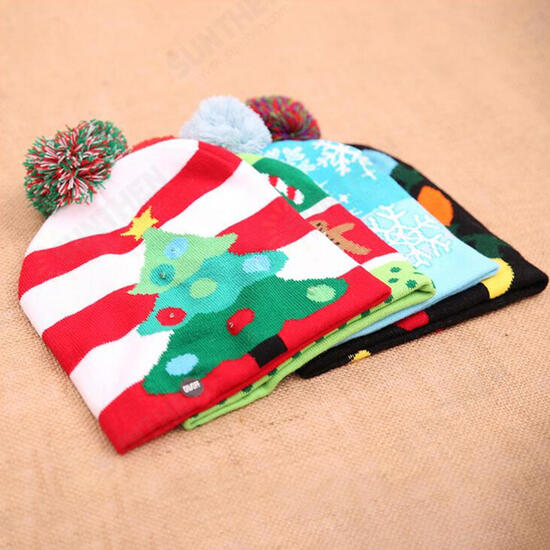 Christmas LED Light Winter Warm Beanie Cap Santa Claus Snowflake Knitted Hat