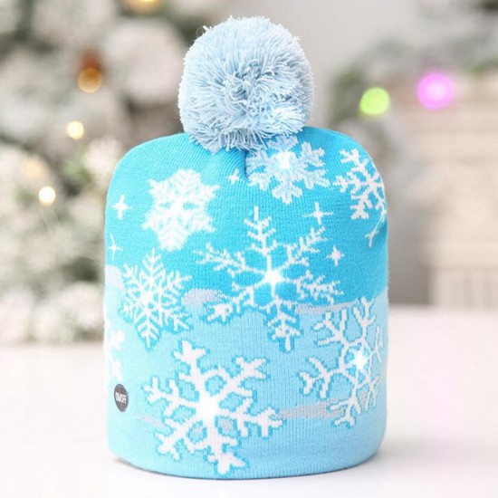 Christmas LED Light Winter Warm Beanie Cap Santa Claus Snowflake Knitted Hat