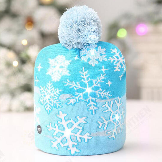 Christmas LED Light Winter Warm Beanie Cap Santa Claus Snowflake Knitted Hat