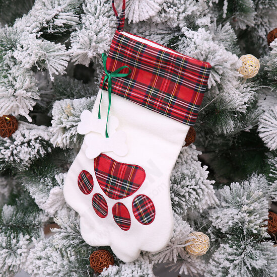 Christmas Socks Red Blue Plaid Dogs Paw Stockings Sacks Hanging New Year Kids Gifts Christmas Party Decorations