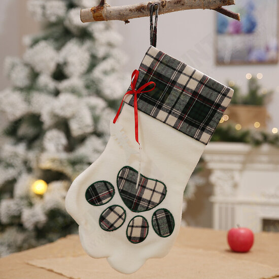 Christmas Socks Red Blue Plaid Dogs Paw Stockings Sacks Hanging New Year Kids Gifts Christmas Party Decorations