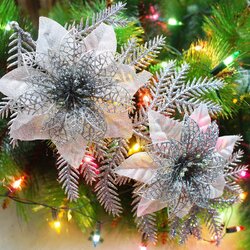 Glitter Artificial Christmas Tree Flowers Ornament Pendant Xmas Party Decoration Glitter Artificial Christmas Tree Flowers Ornament Pendant Xmas Party Decoration