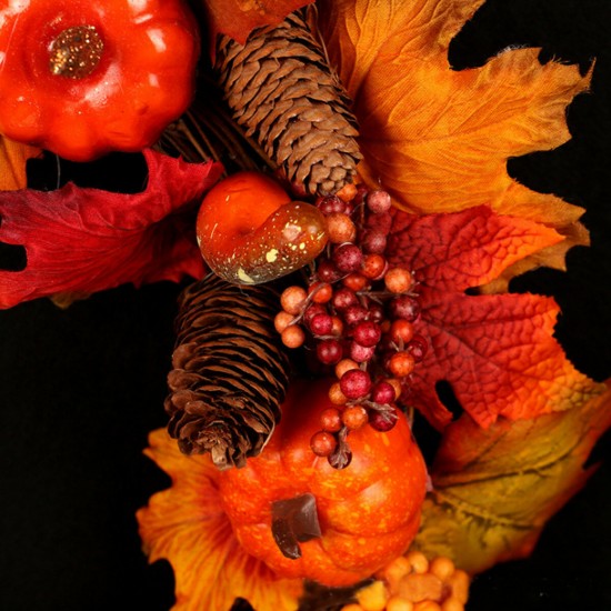 Halloween Artificial Pumpkin Wreath Autumn Color Harvest Maple Leaf LED Light String Door Garland Decor