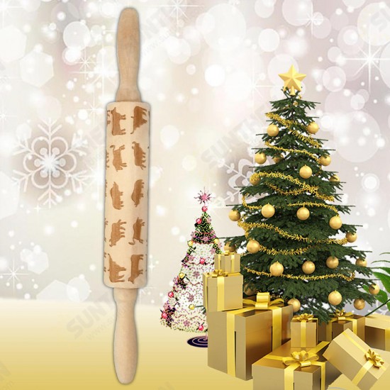 JM01690 Wooden Christmas Embossed Rolling Pin Dough Stick Baking Pastry Tool New Year Christmas Decoration