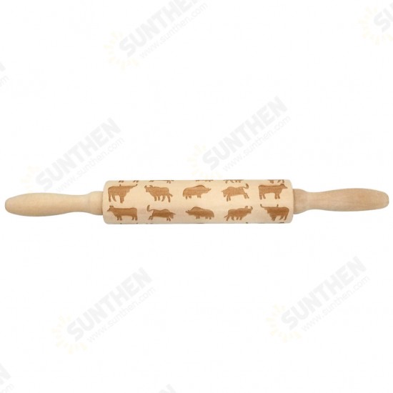 JM01690 Wooden Christmas Embossed Rolling Pin Dough Stick Baking Pastry Tool New Year Christmas Decoration