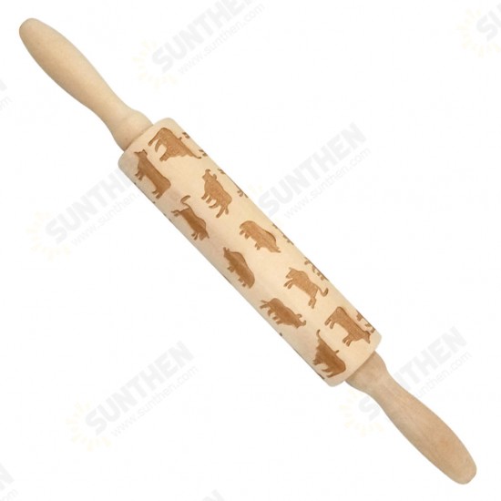 JM01690 Wooden Christmas Embossed Rolling Pin Dough Stick Baking Pastry Tool New Year Christmas Decoration