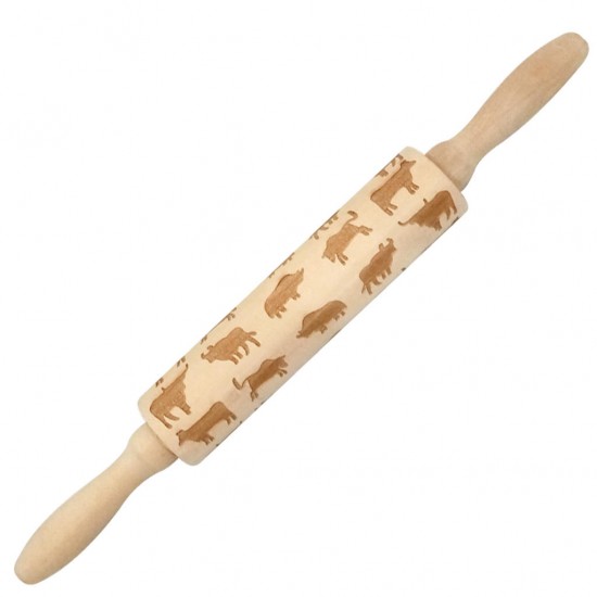 JM01690 Wooden Christmas Embossed Rolling Pin Dough Stick Baking Pastry Tool New Year Christmas Decoration
