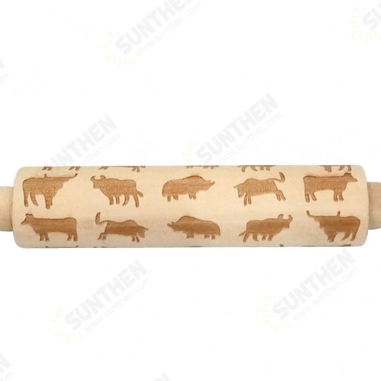 JM01690 Wooden Christmas Embossed Rolling Pin Dough Stick Baking Pastry Tool New Year Christmas Decoration